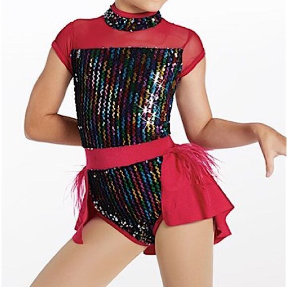 WEISSMAN Dance Costume lyrical jazz sassy feathers BOP TO THE TOP 13478 IC 7/8 - Picture 1 of 8